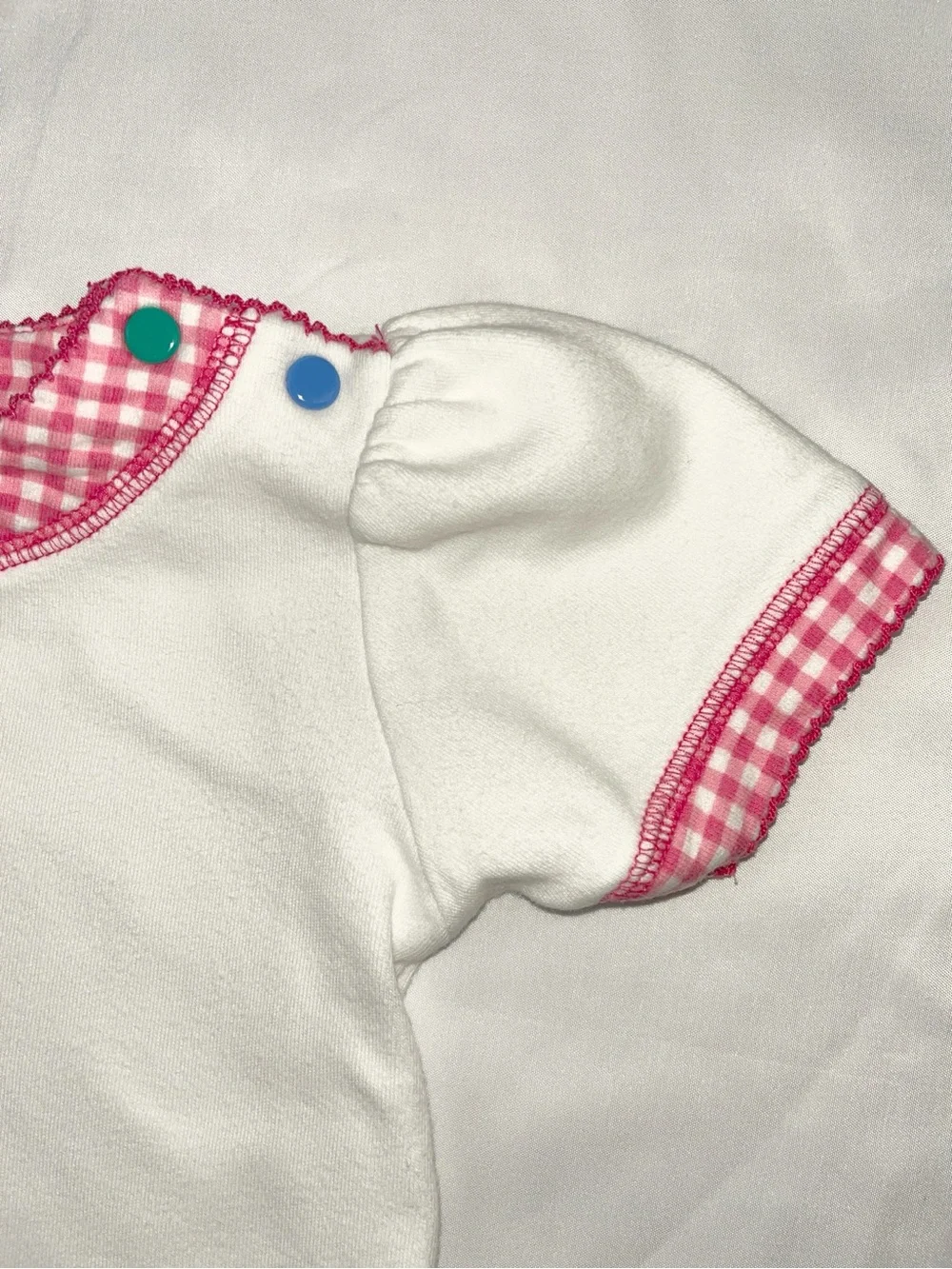 Gymboree 90s White Gingham Trim Vintage Top Rainbow Tag 100% Cotton Infant 6-12